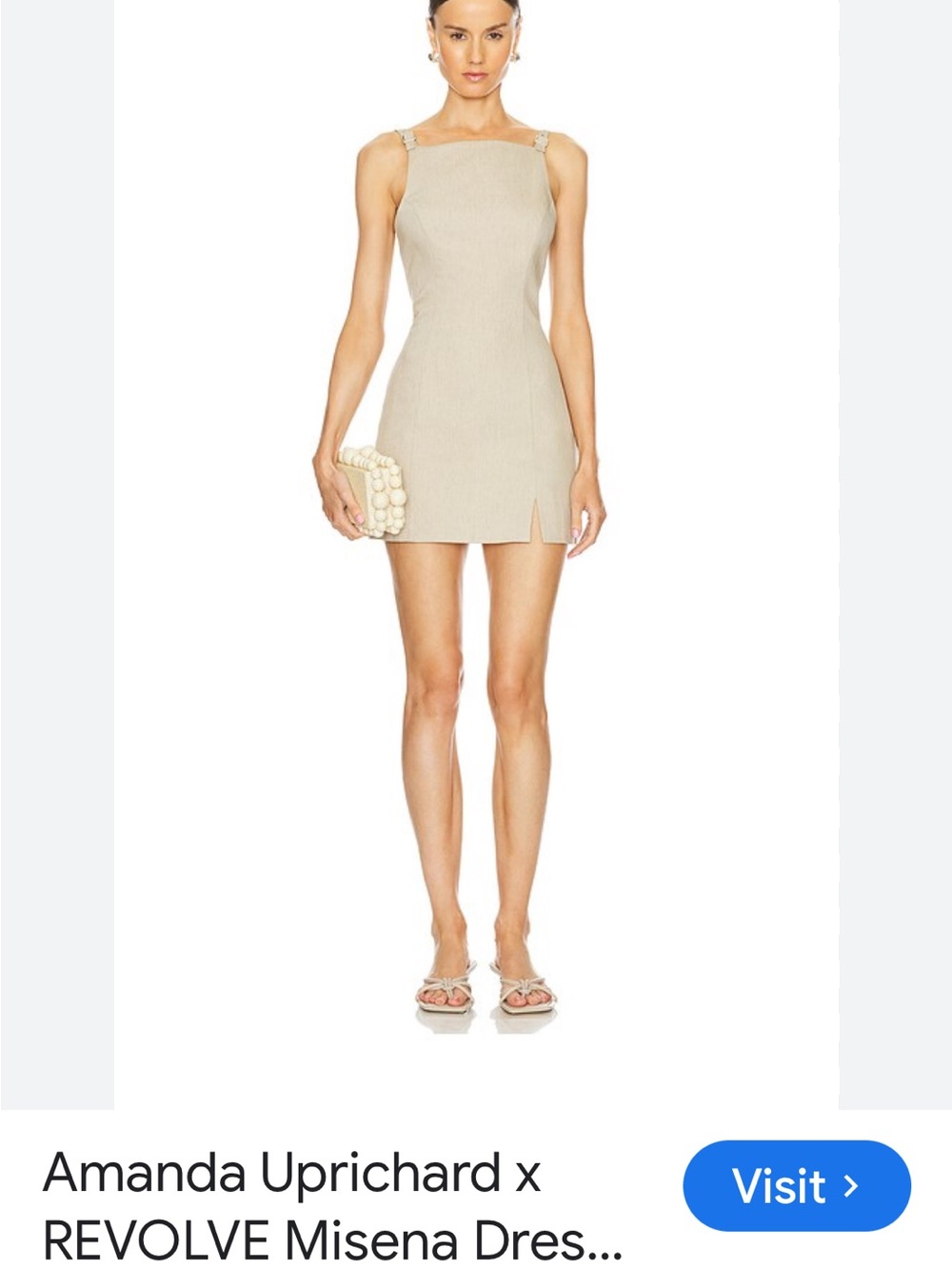 Amanda Uprichard Beige Mini Dress with Square Neck and Shoulder Straps